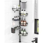 Shower Caddy Organizer Tension Pole, Corner Shower Shelves Bathroom Storage | 6 Tier Shelf, Rustproof 30-120&rsquo;&rsquo; Adjustable, Towel Bar&amp;Soap Dish for Bathroom Organizers, Shower Rack for Inside Shower,Black