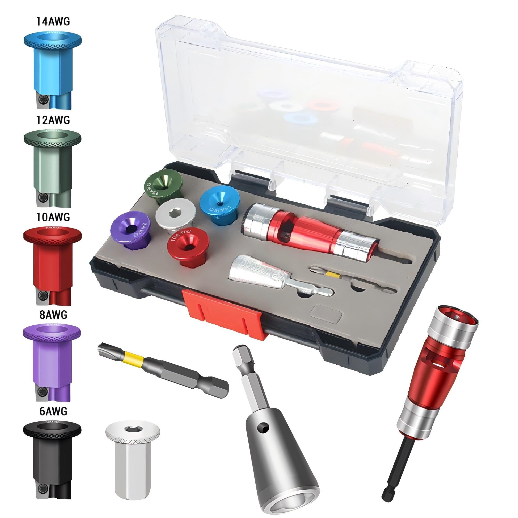 Wire Stripper for Drill,Wire Stripping and Twisting Tool for 6/8/10/12/14AWG,Portable Wire Nut Twister for Power Drill,Cable Quick Twister Tool and Connector（8pcs）