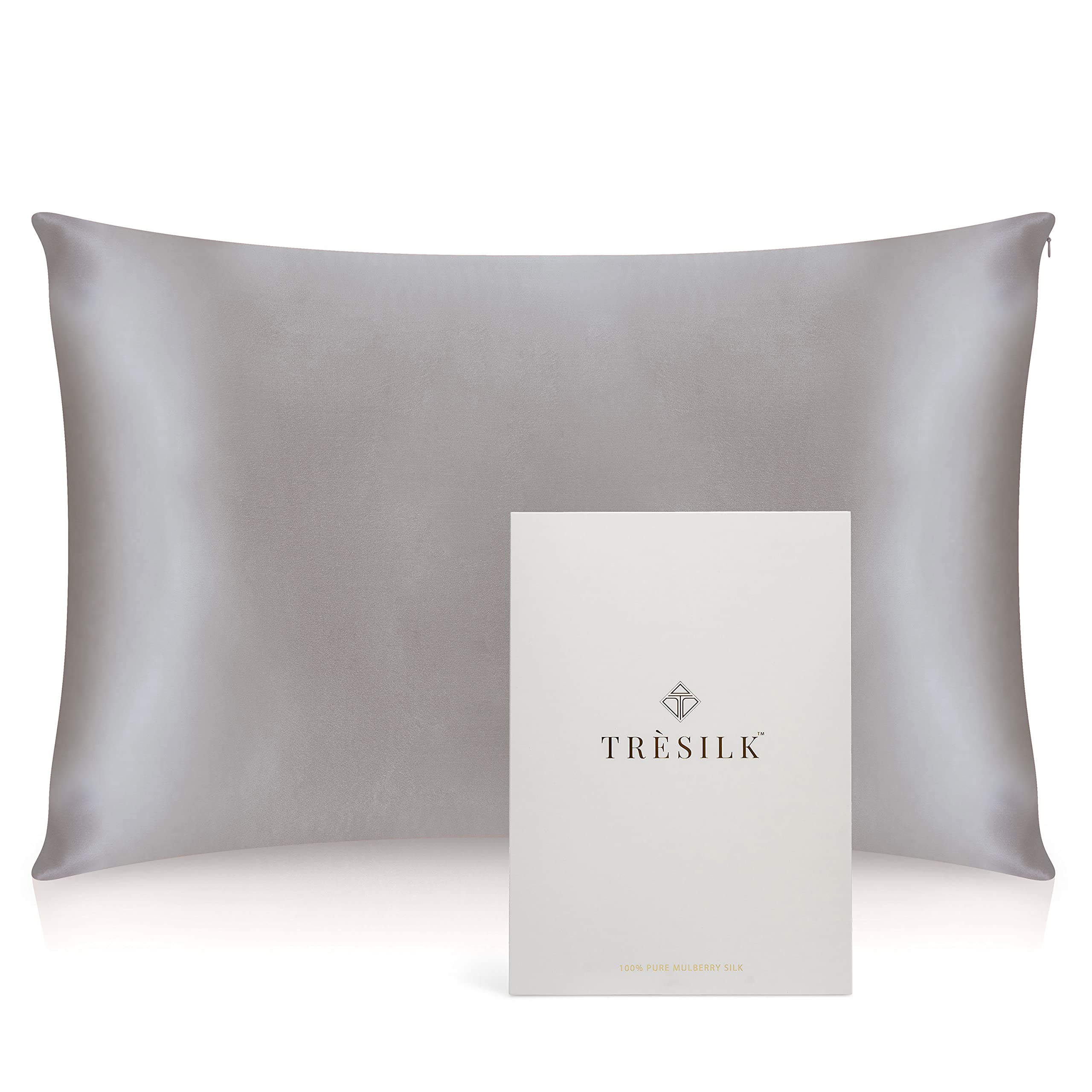 22 Momme 100% Mulberry Silk Pillowcase Cover (50x75CM 1 Piece) for Hair and Skin Hidden Zipper Naturally Hypoallergenic Both Sides TRÈSILK (Gray)