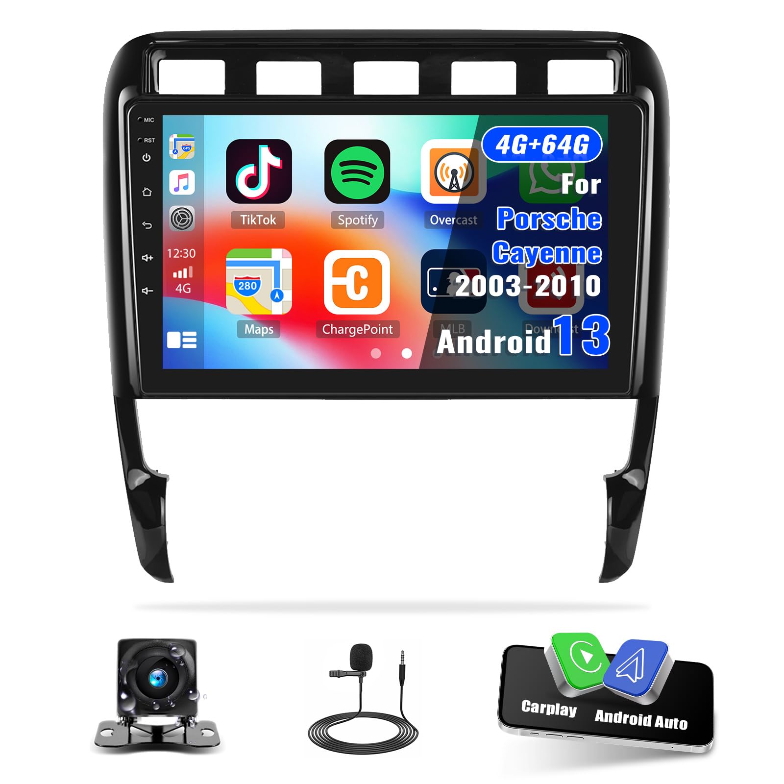Photo 1 of [4G+64G] Android 13 Car Stereo for Porsche Cayenne 2003-2010 with Wireless CarPlay Android Auto,9" Touchscreen Car Radio with Mirror Link Voice Control WiFi/GPS,Bluetooth,FM/RDS,SWC+Backup Camera