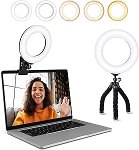 Video Conference Lighting Kit, Ring Light Clip on Laptop Monitor with 5 Dimmable Color & 5 Brightness Level for Webcam Lighting/Zoom Lighting/Remote Working/Self Broadcasting and Live Streaming, etc.