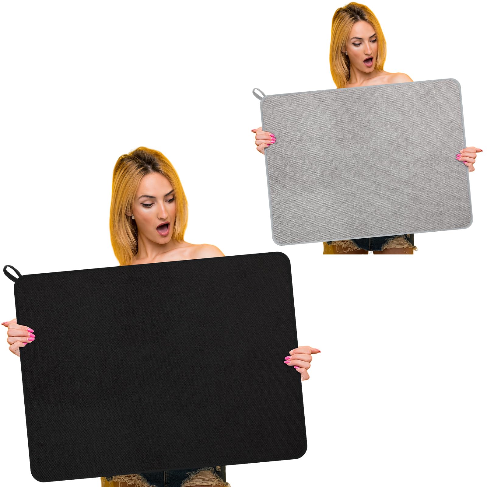 Photo 1 of Hushee 2 Pack Extra Large Dish Drying Mat 30 x 24 XL Microfiber Absorbent Dish Pads Large Size Dishes Drainer Mats for Countertop, Sink, Refrigerator or Dryer, 30 x 24 inch