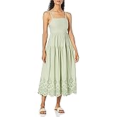 Moon River Womens Sleeveless Back Tie Shirred Tiered Eyelet Midi DressDress