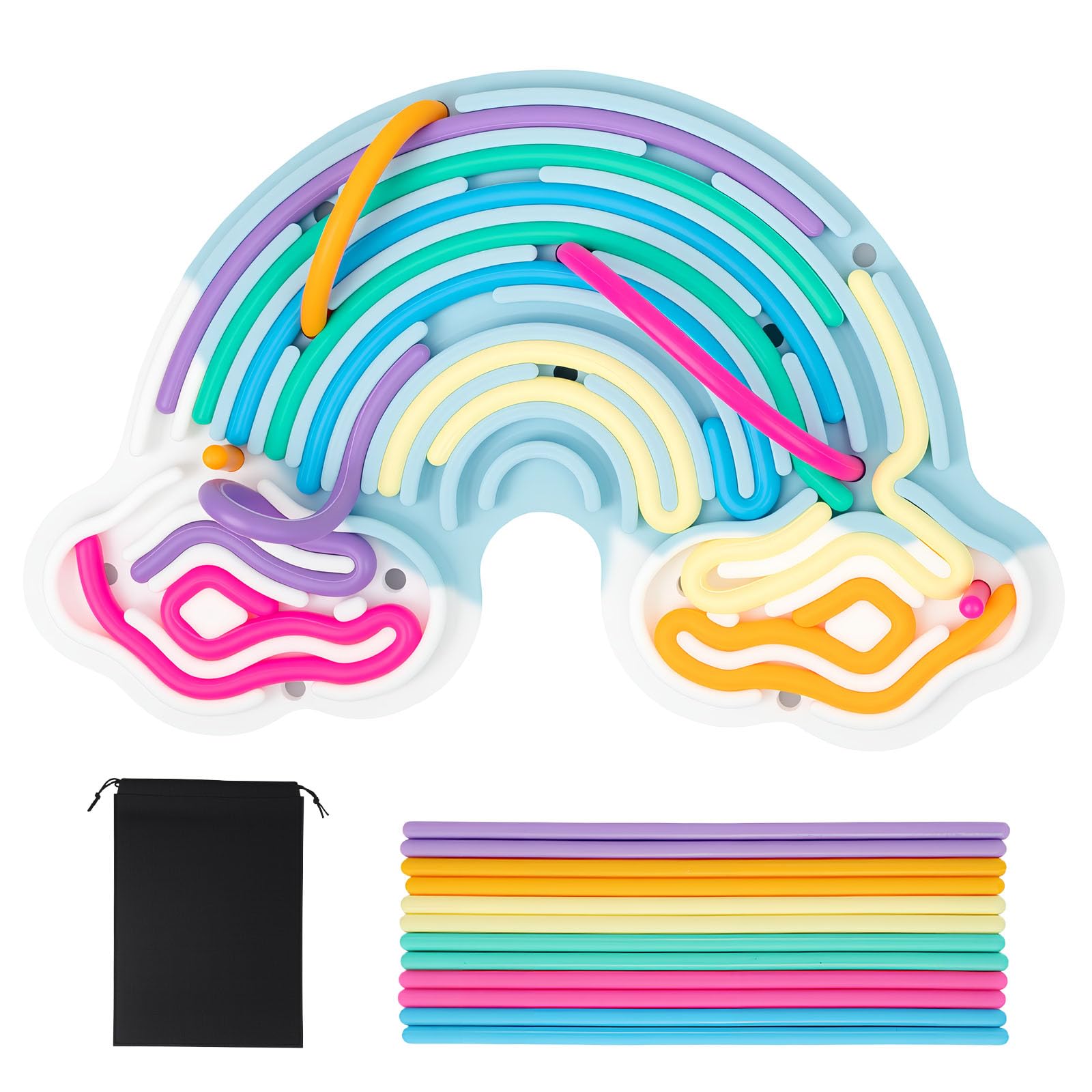 Sensory Silicone Board Set Cloud and Christmas Tree Fun and Interactive Sensory Toy for Children with 12 Sticks Included and Storage Bags (Cloud Blue)
