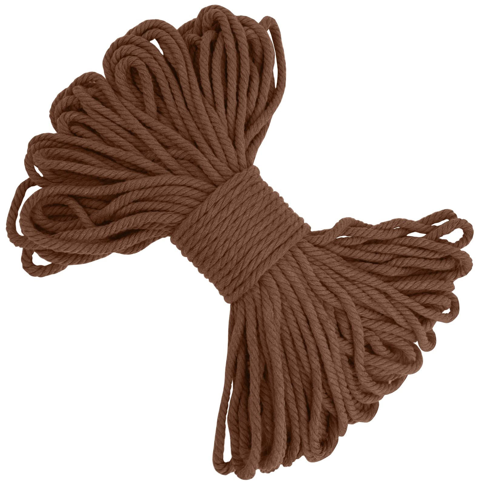 LEREATI Macrame Cord 5mm x 20m, Thick Cotton Macrame Rope Yarn Craft String, Coloured Cotton Cord for Macrame Plant Hanger, Wall Hanging, DIY Crafts, Gift Wrapping, Home Decorations (Caramel)