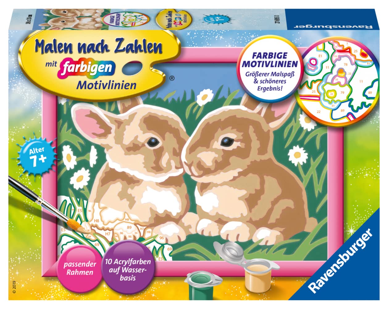 Ravensburger CreArt 27695 - Cute Bunny - Painting by Numbers Rabbit for Children from 7 Years, Painting Set with Frame, Brush and Acrylic Paints, Gift for Girls and Boys