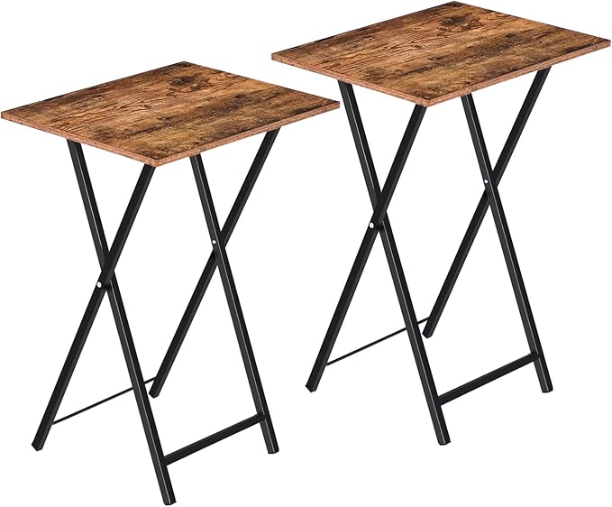 HOOBRO Side Table 2 Set, Folding Tray Table, TV Trays, Industrial Snack