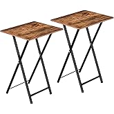 HOOBRO Folding TV Tray Tables, Set of 2 Side Table for Small Space, Industrial Snack Tables for Eating at Couch, Stable Metal
