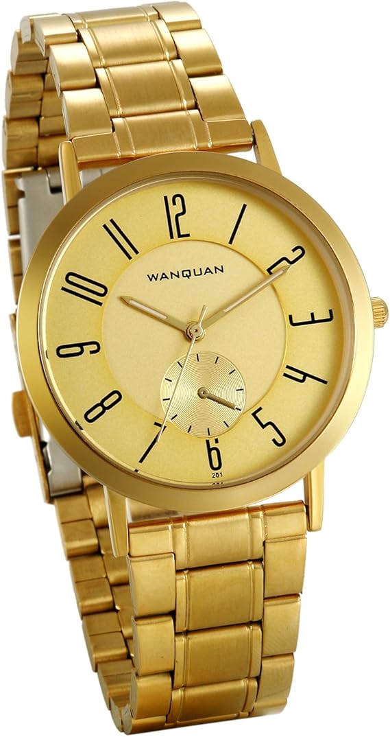 JewelryWe Reloj Dorado para Hombre, Esfera Grande Números ...