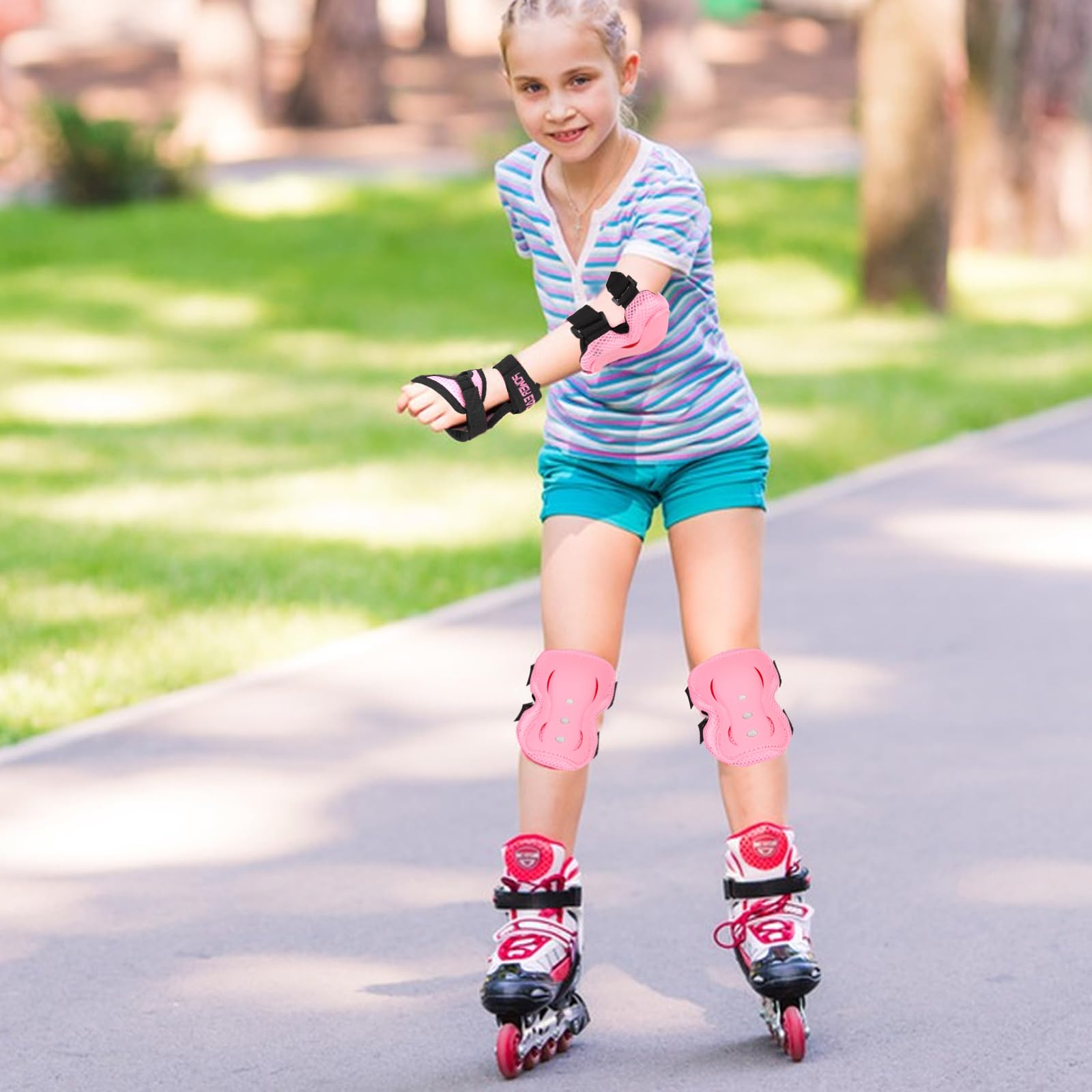 Kids Safety Protective Gear Set for Ages 3-12 Years, Adjustable Knee Pads, Elbow Pads, Wrist Guards for Boys Girls Youth Skateboard, Roller Skating, Scooter, Cycling