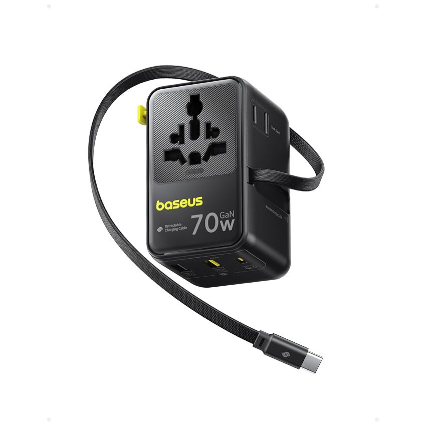 Baseus Enercore Adattatore da Viaggio Universale 70W con Cavo Estraibile