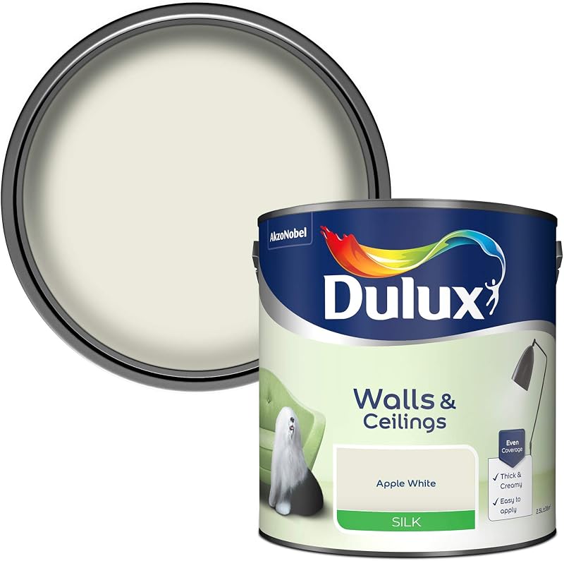 Dulux Silk Emulsion Paint For Walls And Ceilings Apple White 2.5L