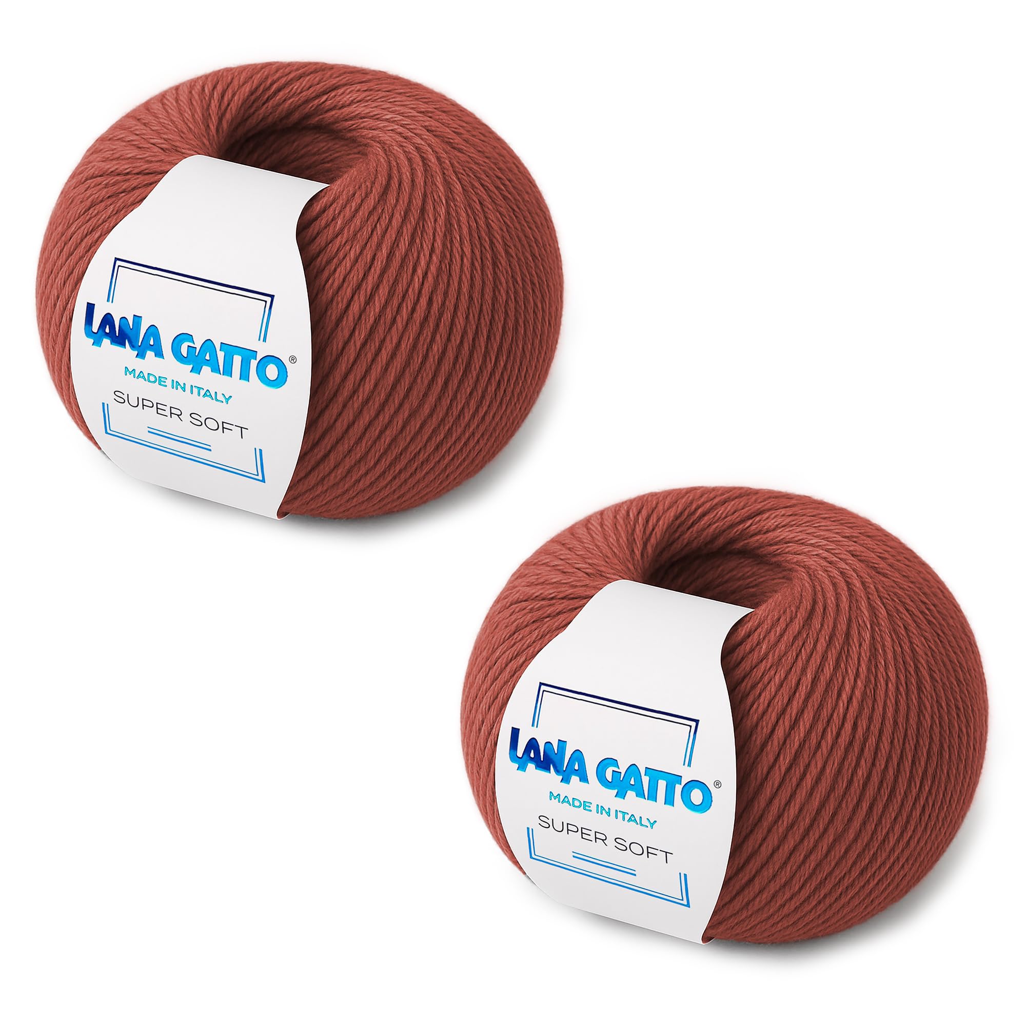 Super Soft Yarns for Crocheting and Knitting 100% Merino Wool Soft Yarn, Extrafine Wool Made in Italy by Lana Gatto Super Soft Line, 4 oz 274 yds, (2, Brick-Red - 14574)