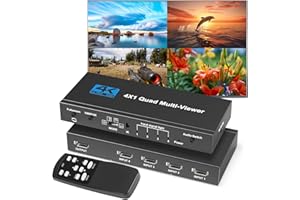 HAICHENTEX HDMI Multiviewer Switch 4x1 Seamless Switcher Quad Multi-Viewer HDMI Switcher 4 in 1 Out Supports 4K HD,1080p 60Hz,Upgrade 9 Display Modes with IR Remote for Security Camera and Gaming Consoles