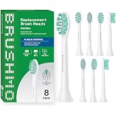 BRUSHMO Plaque Control Replacement Heads for Philips Sonicare, 8 Pack White | Wave-Cut Bristle Design, Reaches Between Teeth, Soft Bristles, Fade Indicators, Protective Cap, Fits Click-On Handles