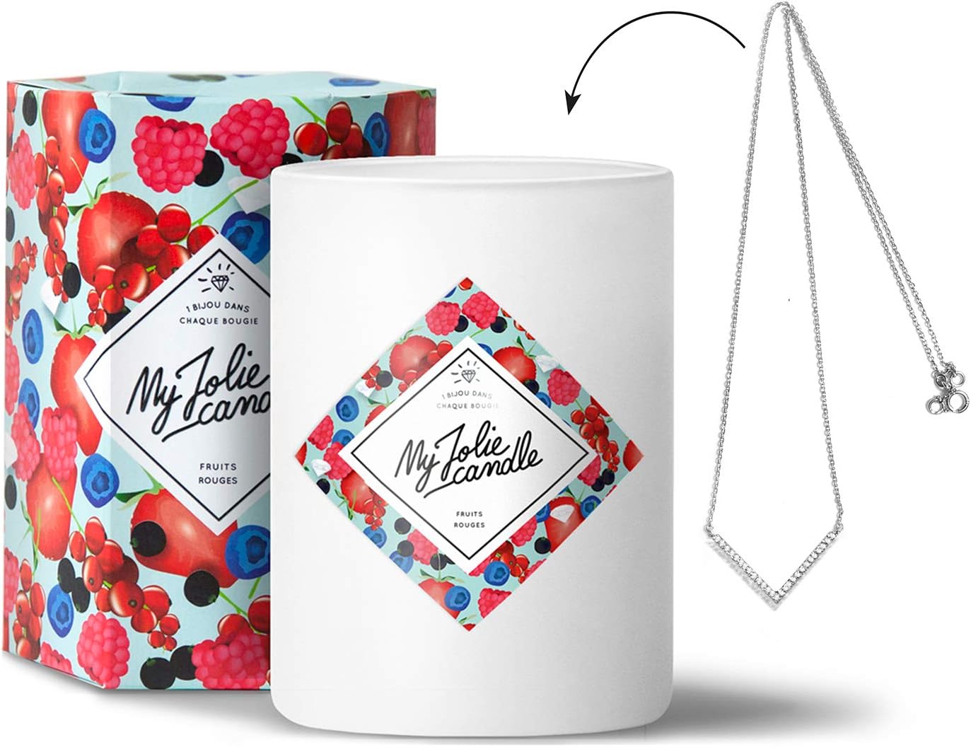 MY JOLIE CANDLE - Perfumed candle with a suprise jewelry - Necklace - Silver - Red Fruits - Natural wax - 330g - burning time 70 hours