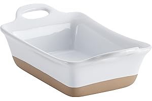 Rachael Ray Stoneware Rectangular Small Au Gratin Pan, 12 oz, White