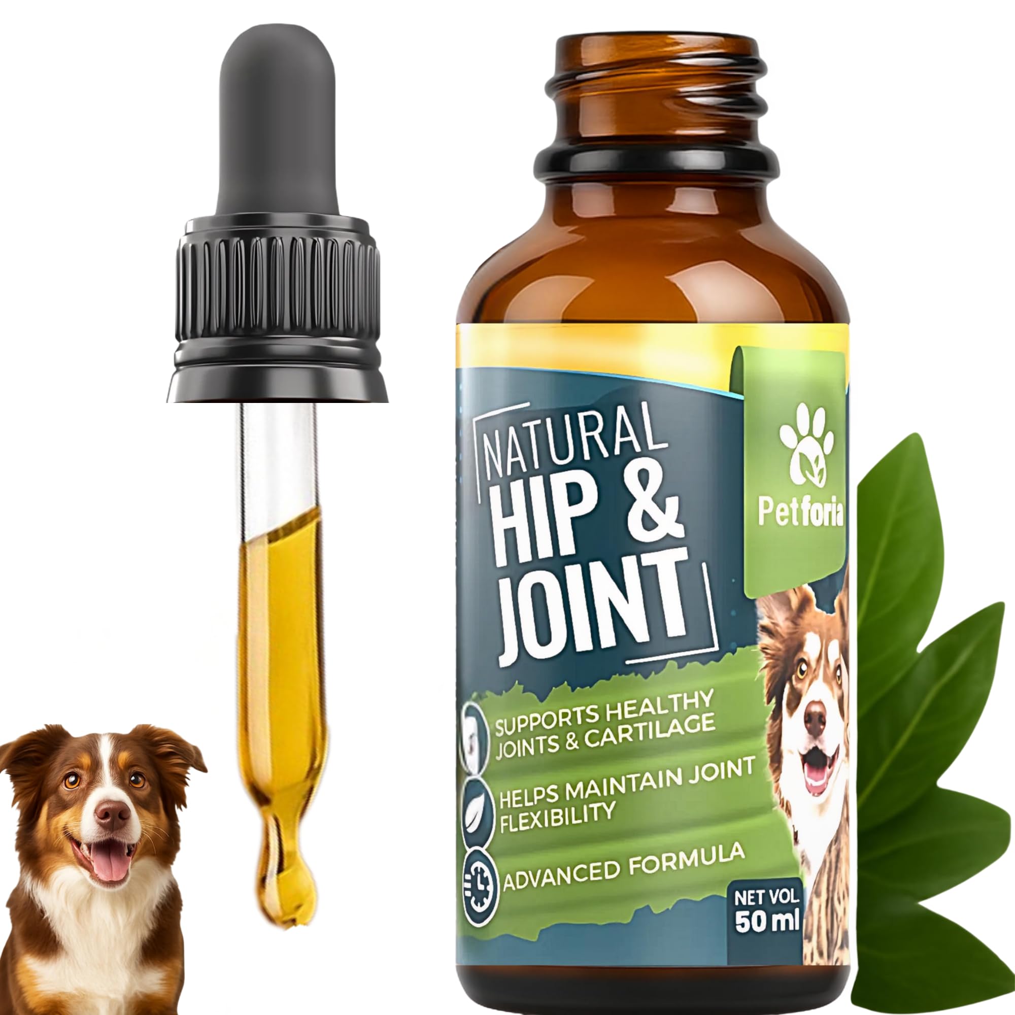 Petforia Dogs & Cats Joint and Hip Support Supplement 50ml – Fast Acting Natural Mobility Formula with Glucosamine Vitamin C and Herbal Extracts for Comfort Flexibility and Joint Care