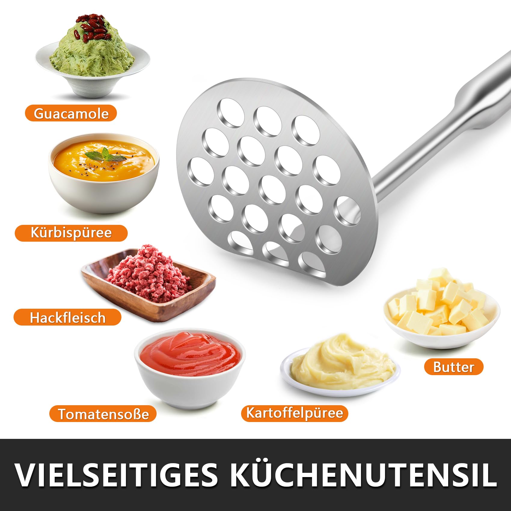 SAVORLIVING Kleiner Kartoffelstampfer, Kartoffel stampfer Edelstahl mit dickem Griff, Einteiliges Tiny Potato Masher für Kartoffelpüree,Obst und Gemüse,Spülmaschinengeeignet 4