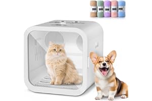 DUCKSKY Automatic Pet Hair Dryer Box, 70L Dual Motor Fans Blower for Cats and Small Dogs, 360° Drying, Temperature Control, Self-Dryer Boxes with 4 Adjustable Speed Settings & 5 Drying Modes, 5 Towels, White