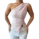 Floerns Women's Ruched One Shoulder Tank Top Sleeveless Split Hanky Hem Going Out Outfit
