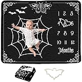 Gothic Baby Monthly Blanket for Boys, Goth Newborn Month Blanket, Soft Flannel Photography Background Prop, Moth Bat Halloween Personalized Shower Gift, Gothic