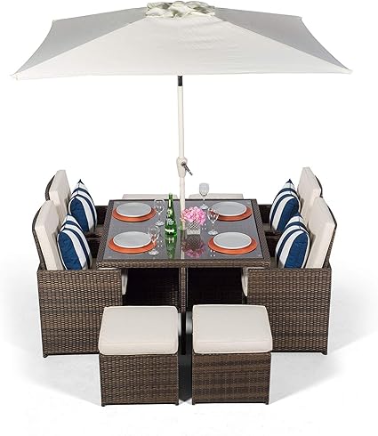 Giardino Rattan Cube Dining Set | Square 4 Seater Brown Rattan Dining