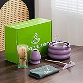7Pcs Japanese Matcha Tea Set, Matcha Kit with Matcha Bowl (with Pouring Spout), Matcha Whisk, Whisk Holder, Strainer - Elegant Matcha Set for Gifting and Personal Use, Gift Box Packaging (Purple;)