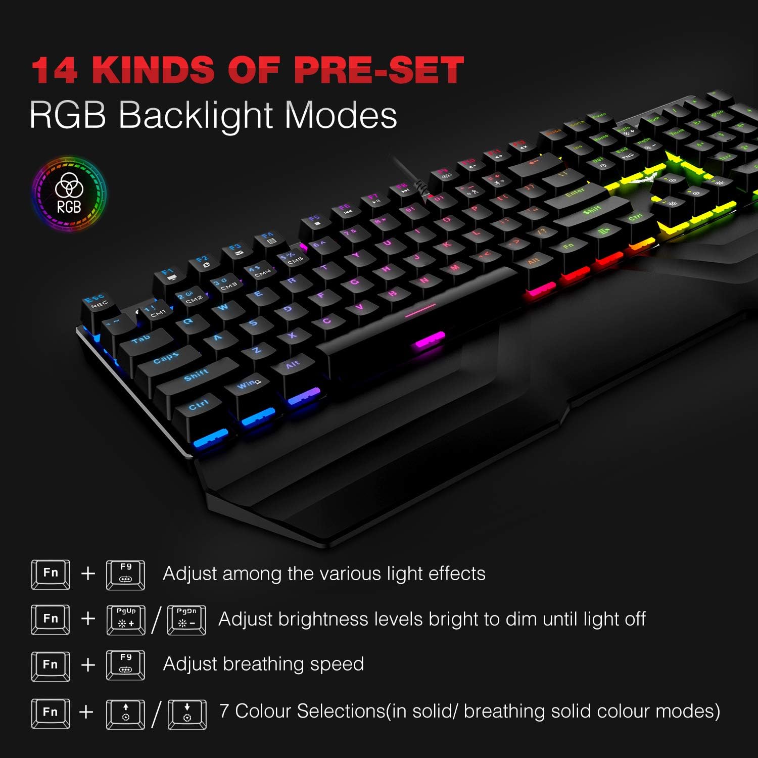 Havit Mechanical Keyboard and Mouse Combo RGB Gaming 104 Keys Blue Switches Wired USB Keyboards with Detachable Wrist Rest, Programmable Gaming Mouse for PC Gamer Computer Desktop (Black): Computers & Accessories