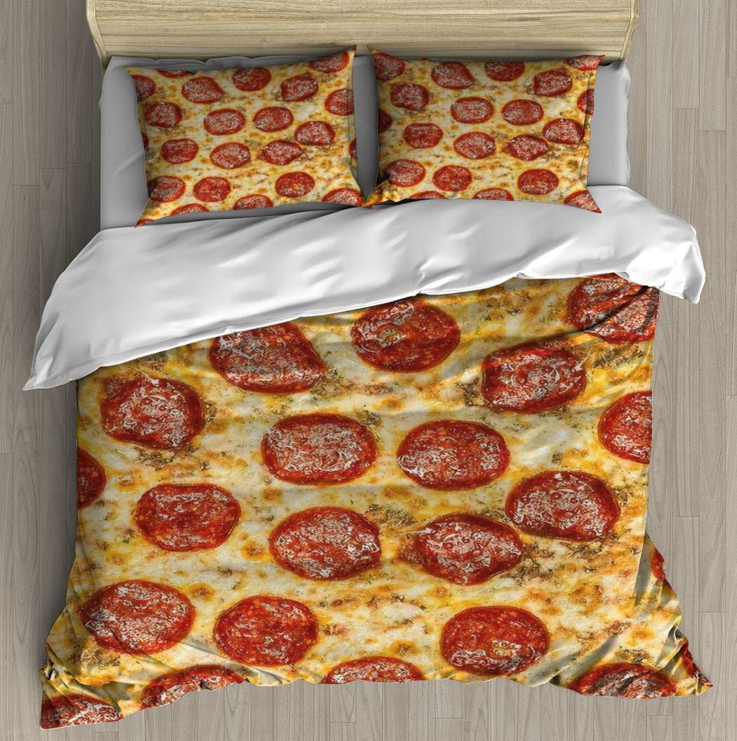 Duvet Cover Set Pepperoni Pizza Bedding Set Comforter Cover with Zipper Closure, Bed Quilt Cover Pillow case for Girls Boys, 68"x85"