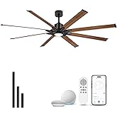 JAZAVA 84 Inch Large Ceiling Fan with Light, Industrial Ceiling Fan with 8 Aluminum Blades, Works with Alexa, 6-Speed Reversi