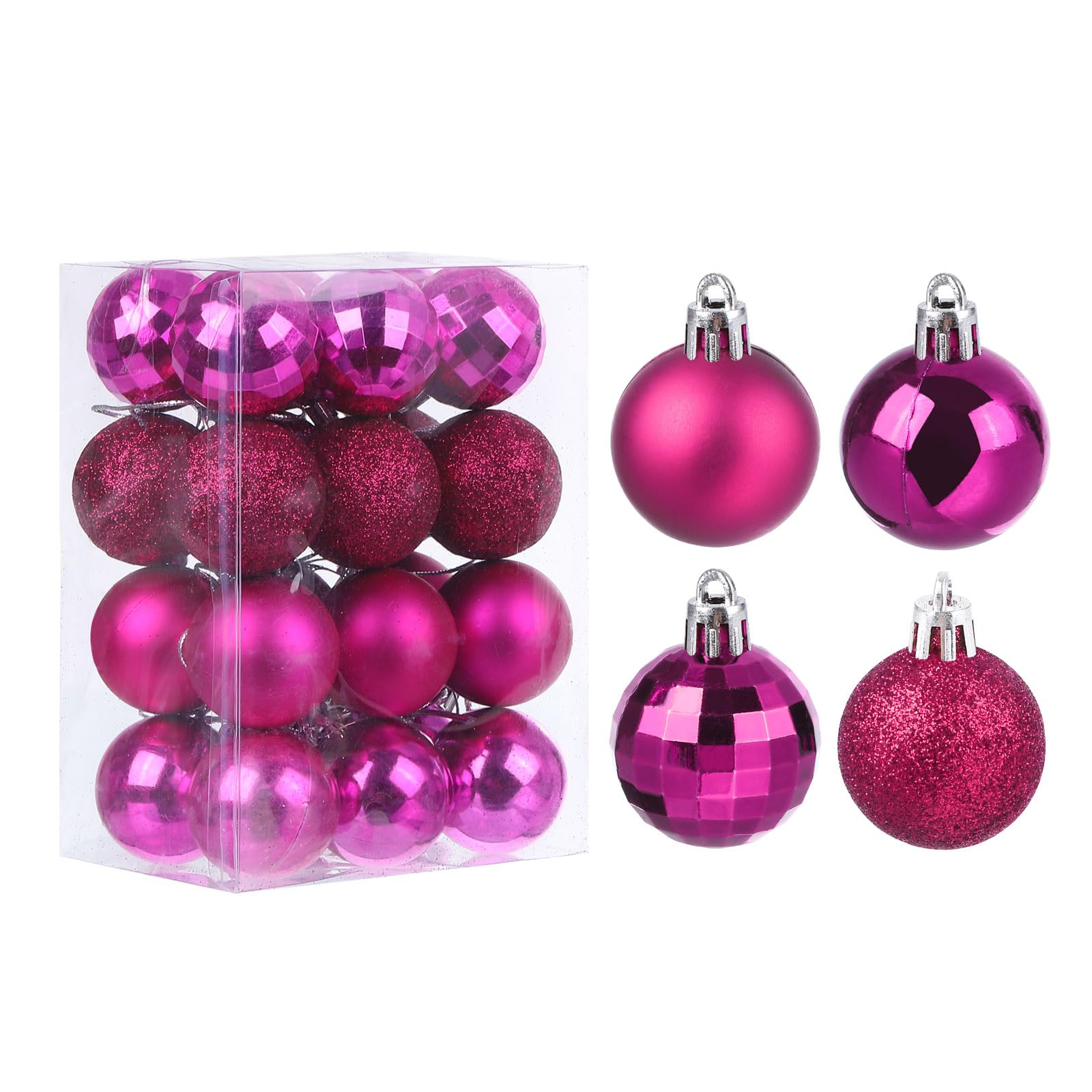 uxcell 24Pcs Rose Red 1.57 Inch Christmas Balls Ornaments Shatterproof Ornaments Hanging Baubles for Xmas Trees, Wedding, Party Decorations