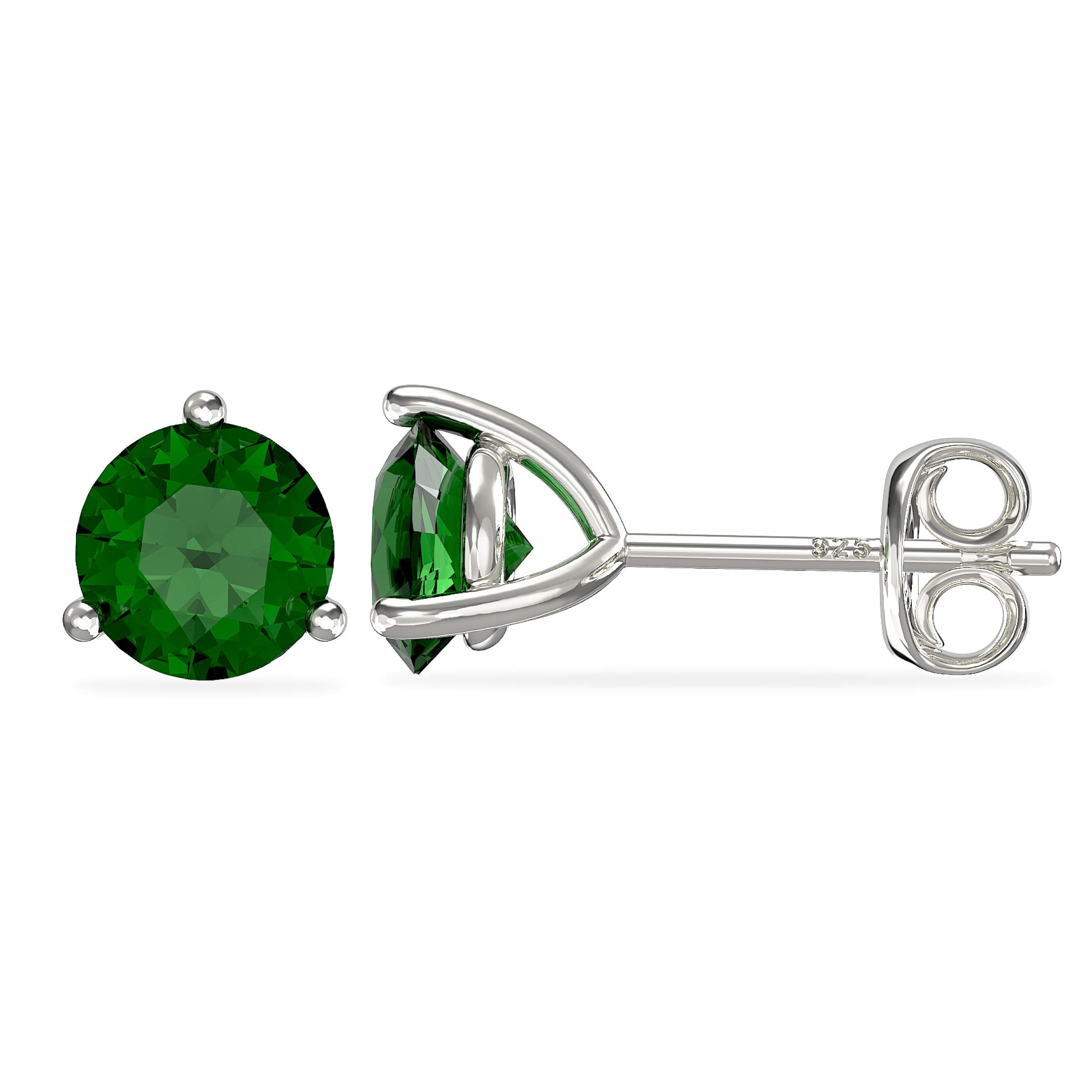 Aeon Birthstone Stud Earrings - May Green Emerald | 925 Sterling Silver & Cubic Zirconia | Polishing Cloth Included | One Pair