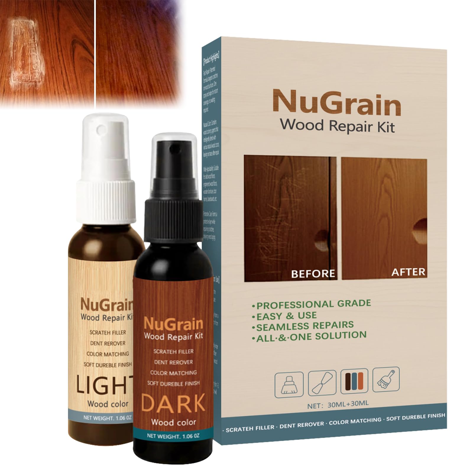 Photo 1 of **** Factory sealed NuGrain Wood Repair, Professional Wood Floor Scratch Repair, Easy-Fix Wood Furniture Repair, Floor Cover Nicks and Scratches, Hides Minor Defects, Restore a Finish for Wood, Floors,Tables (1)