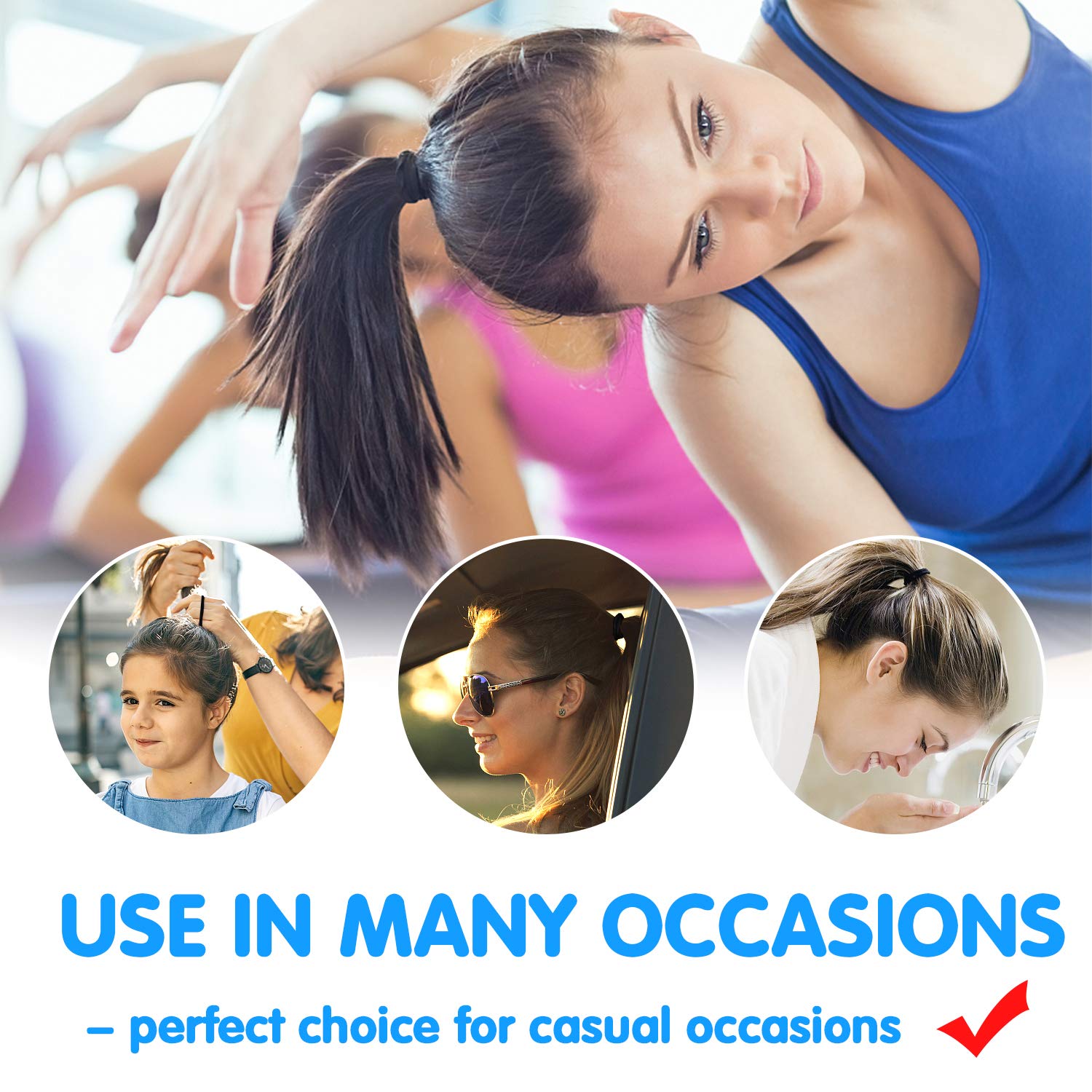 Black elastic hair ties variety pack 230, rubber bands assorted size 4 MM hair ties for women thick hair thin no metal pony tail holders for girls soft hair ties stretchy rubber bands for hair (4MM, BLACK) : Beauty