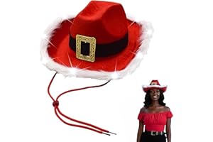 Nicky Bigs Novelties Adult Light Up Santa Claus Christmas Cowboy Hat - Light Up LED Lights Cowgirl Hats - Holiday Western Costume Accessory, Red White, One Size