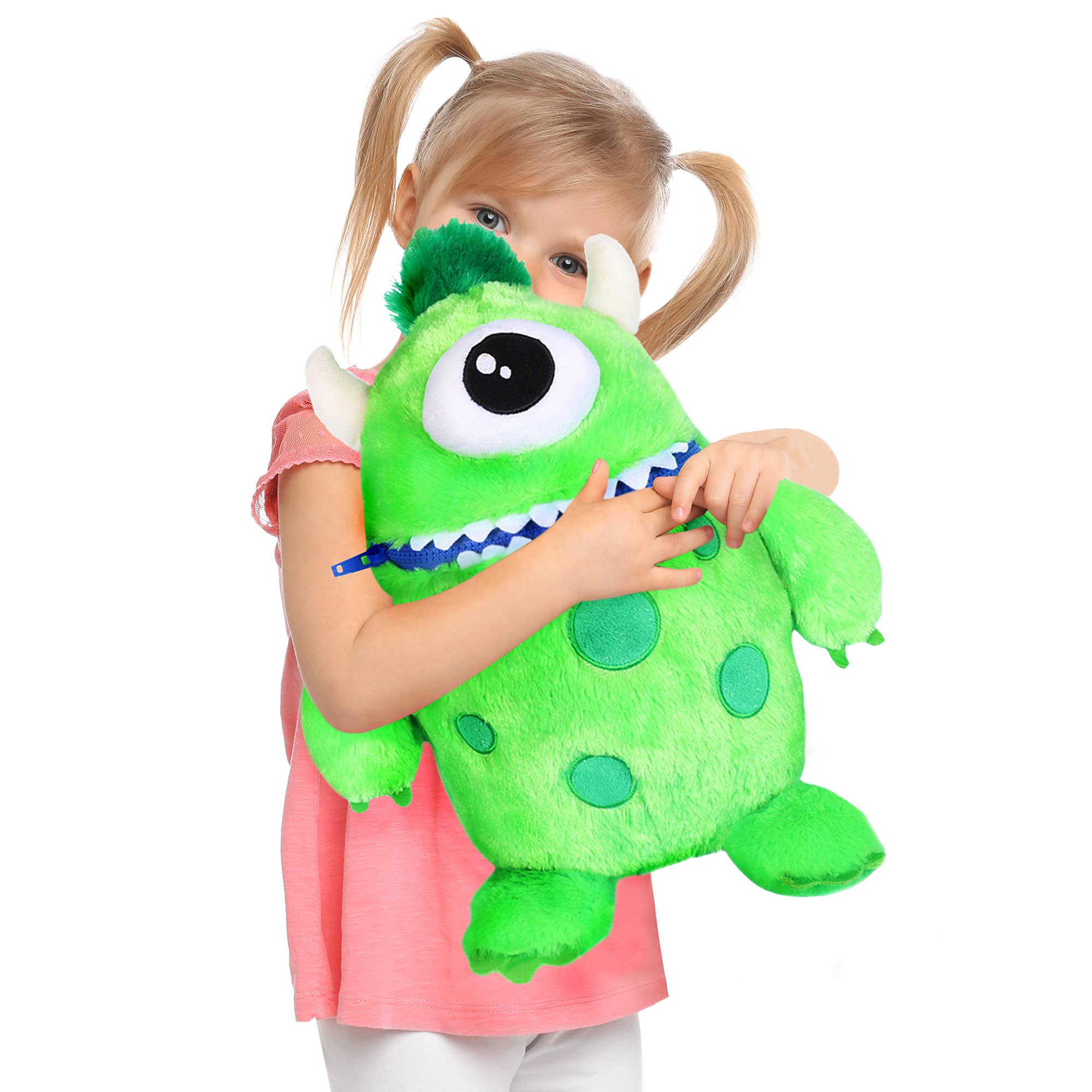I LOVE FANCY DRESS Worry Yummy Monster Soft Toy – Green Hank – 15-Inch Plush for Kids That ‘Eats’ Worries – Comforting Cuddle Buddy for Children