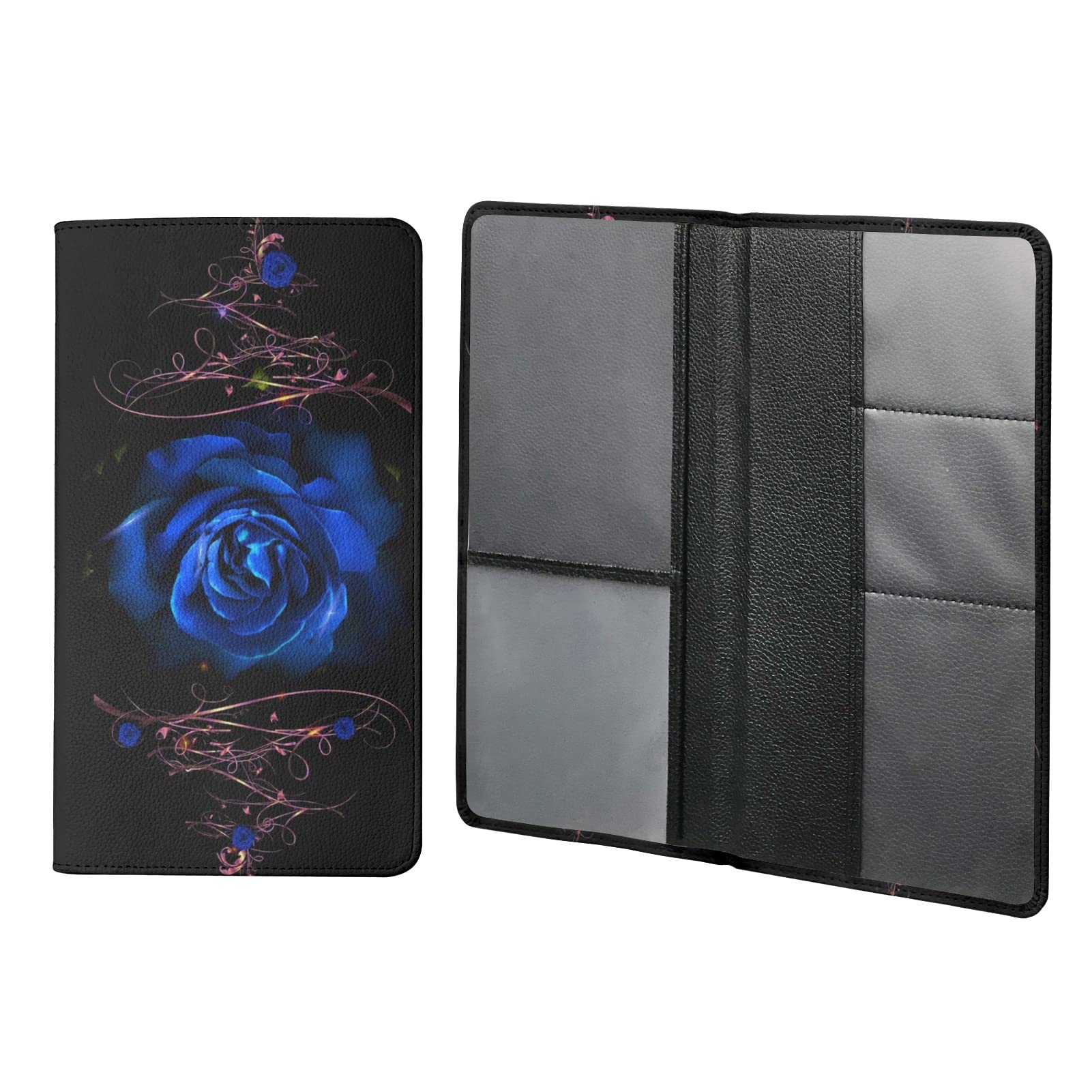 SCRAWLGOD Blue Rose Auto Car Registration and Insurance Documents Holder for Women,Leather Vehicle Glove Box Documents Organizer Wallet for Essential Automobile Documents