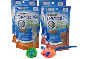 Purina Dentalife Dental Cat Treats 2 Flavor 4 Pouch Variety, 2 Each: Tasty Chicken, Savory Salmon (1.8 Ounces) | Plus 2 Catnip Toys Bundle