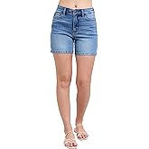 Judy Blue Womens Jean Shorts - High Waisted Adjustable Button Mid Length Dad Shorts