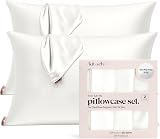Kitsch Satin Pillowcase with Zipper Standard Queen Ivory 2 Pack