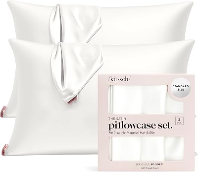 Kitsch Satin Pillowcase with Zipper Standard Queen Ivory 2 Pack