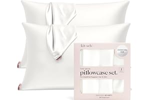 Kitsch Satin Pillowcase with Zipper for Hair & Skin, Softer Than Silk Pillow Cases Queen Size Set of 2, Wrinkle-Free, Smooth and Cooling Satin Pillow Covers, Standard Size 19"x26" - Ivory, 2pcs