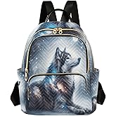 ALAZA Glitter Galaxy Wolf Small Backpack Purse for Women Travel Bag Lightweight Shoulder Bag Fashion Daypack