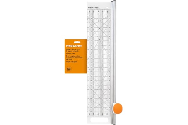 Fiskars Rotary Cutter and Ruler, Quilting Ruler, Rotary Cutter for Fabric, Built-In Measuring Grid & Spring-Action Blade, 24”