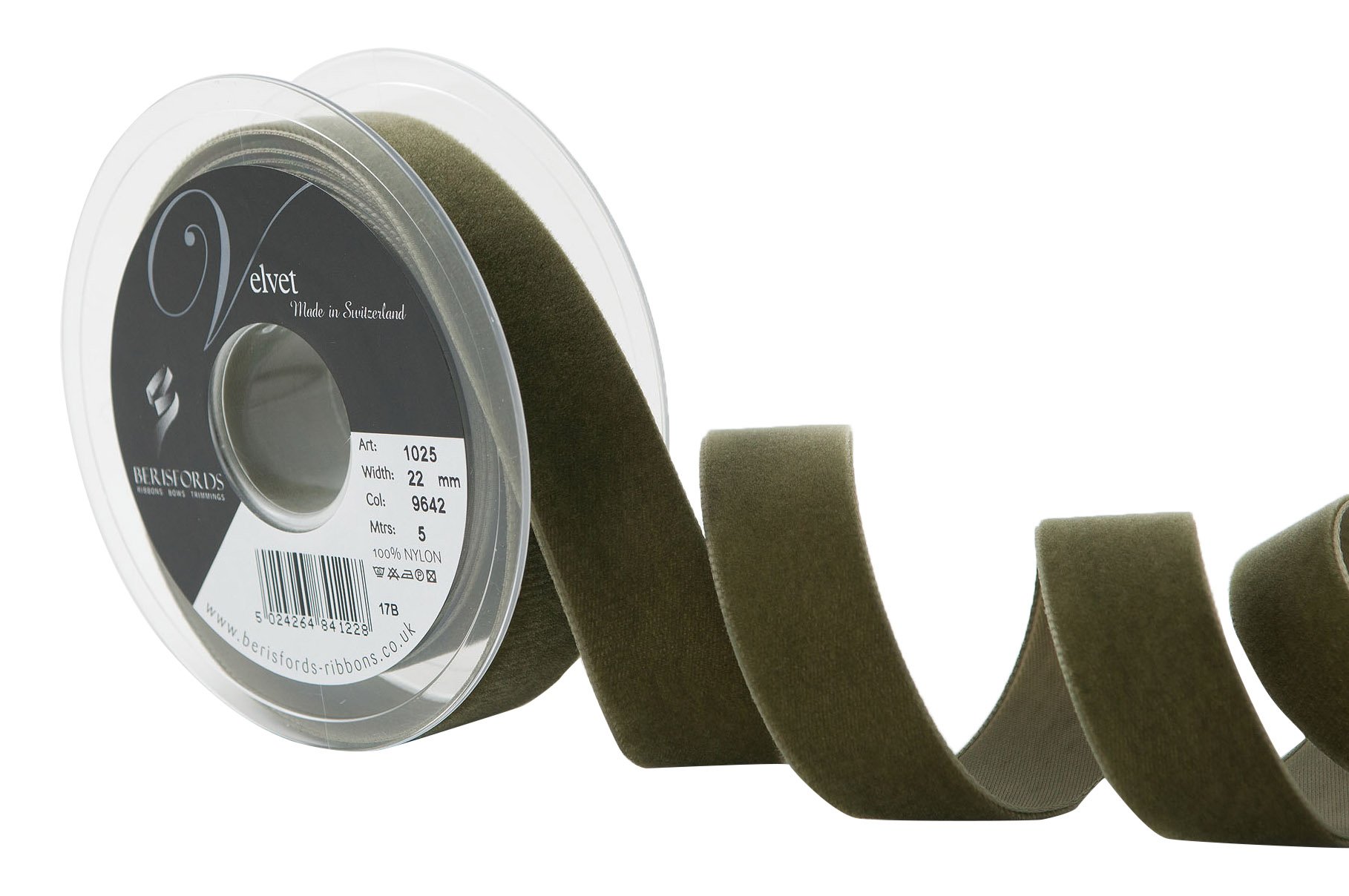 Berisfords Velvet Ribbon, Loden Green, 102 x 30 x 102 cm