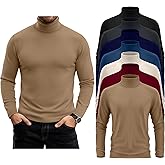 Velvelhall 7 Pack Men's Turtleneck Tops, Long Sleeve Basic Pullover Sweaters Casual Slim Fit Lightweight Tees