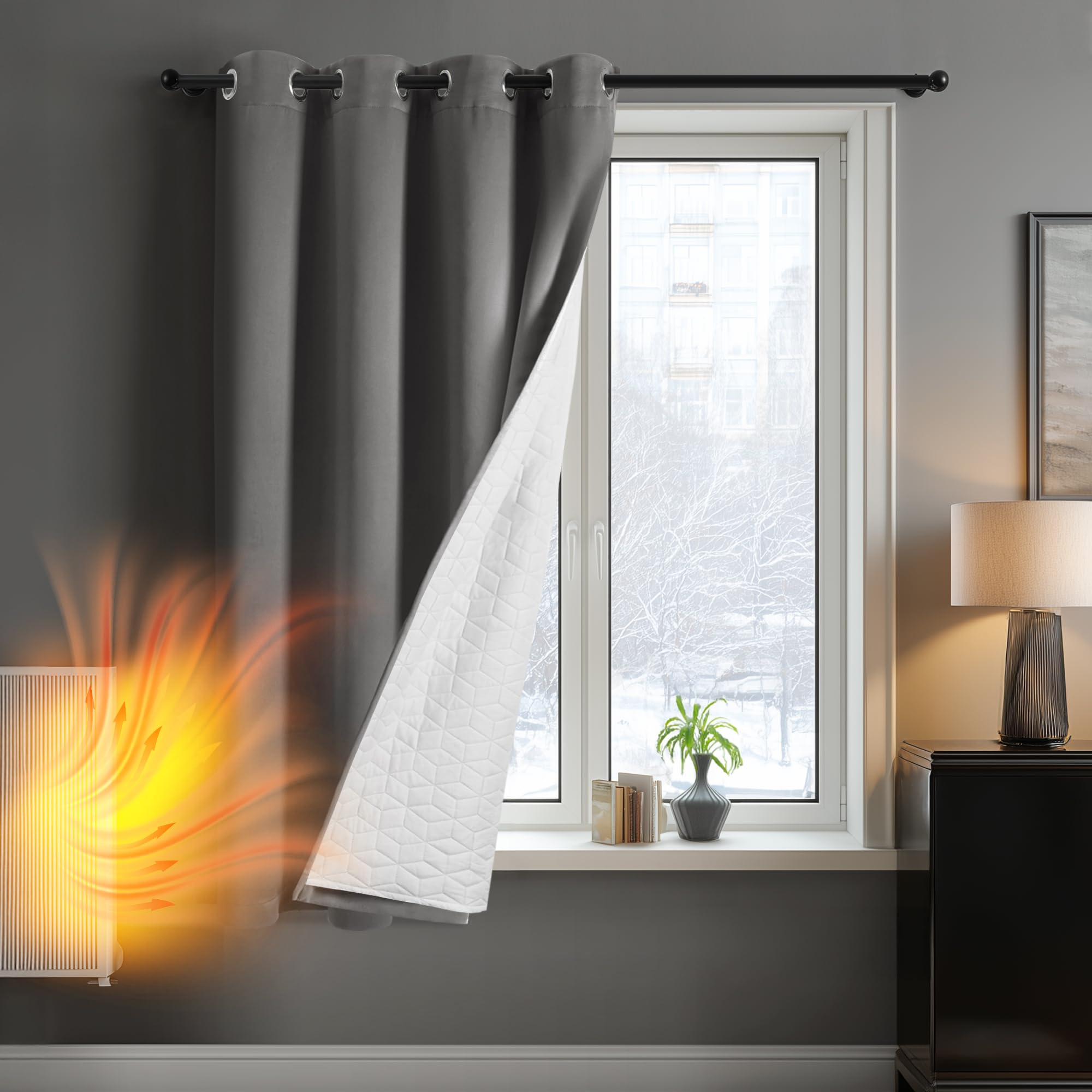 Deconovo Thermal Curtain Eyelet, Blackout Curtain with Extra Thick Microfiber Lining, Sunlight Blocking Lined Drapes for Kitchen/Small Window, 52 x 63 Inch(Width x Length), Light Grey, 1 Panel
