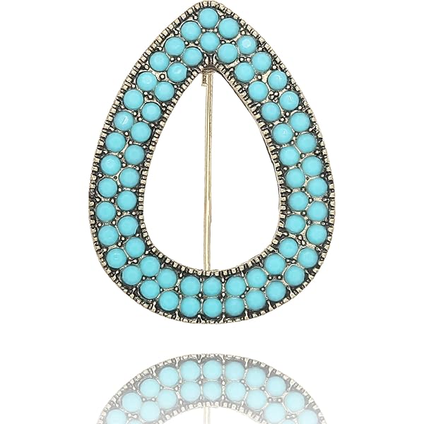 Broche Plume Turquoise Et Rhinestones – Argenté – Bijou Fantaisie Vintage
