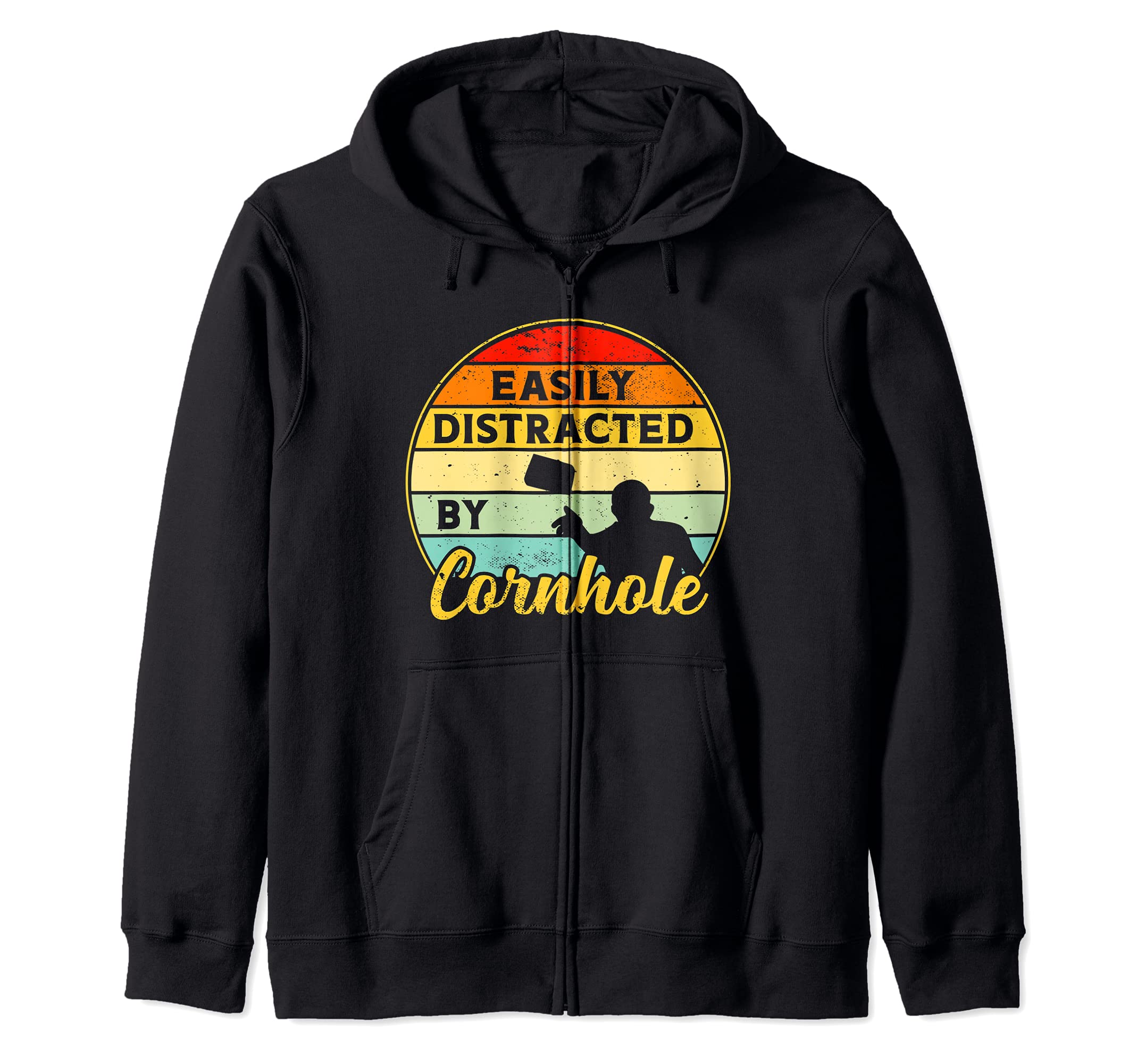 Cornhole Easily Distracted Vintage Retro Team Tournament Zip Hoodie